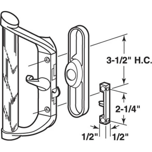 Prime-Line® 3-1/2" Hole Center Aluminum Sliding Patio Door Handle 2 Prime-Line® 3-1/2" Hole Center Aluminum Sliding Patio Door Handle - Image 2