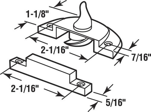 Prime-Line® 1-1/8" White Vinyl Window Sash Lock With 2-1/16" Hole Center Spacing 2 Prime-Line® 1-1/8" White Vinyl Window Sash Lock With 2-1/16" Hole Center Spacing - Image 2