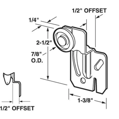 Prime-Line® 1/2" Offset Back Rollers With 7/8" Plastic Concave Wheels 1-3/8" Wide Base - 2 Pack 2 Prime-Line® 1/2" Offset Back Rollers With 7/8" Plastic Concave Wheels 1-3/8" Wide Base - 2 Pack - Image 2