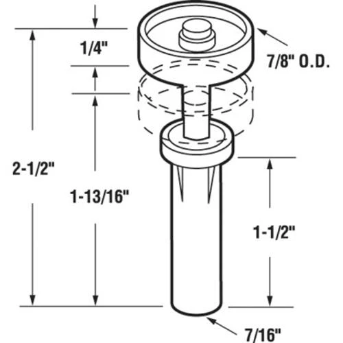 Prime-Line® 2-1/2" X 7/8" Diameter Plastic Bifold Door Top Guide Wheels - 2 Pack 2 Prime-Line® 2-1/2" X 7/8" Diameter Plastic Bifold Door Top Guide Wheels - 2 Pack - Image 2